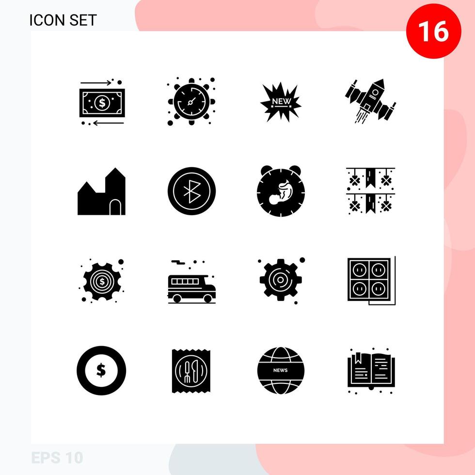 16 ícones criativos, sinais e símbolos modernos de espaço de fábrica, nave de comércio eletrônico, espaçonave, elementos de design vetorial editáveis vetor