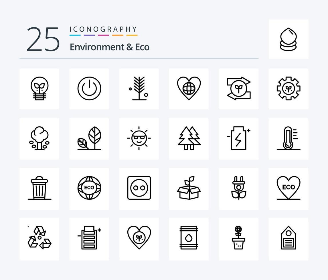 meio ambiente e pacote de ícones de 25 linhas ecológicas, incluindo coração. ambiente. potência. ecologia. verão vetor