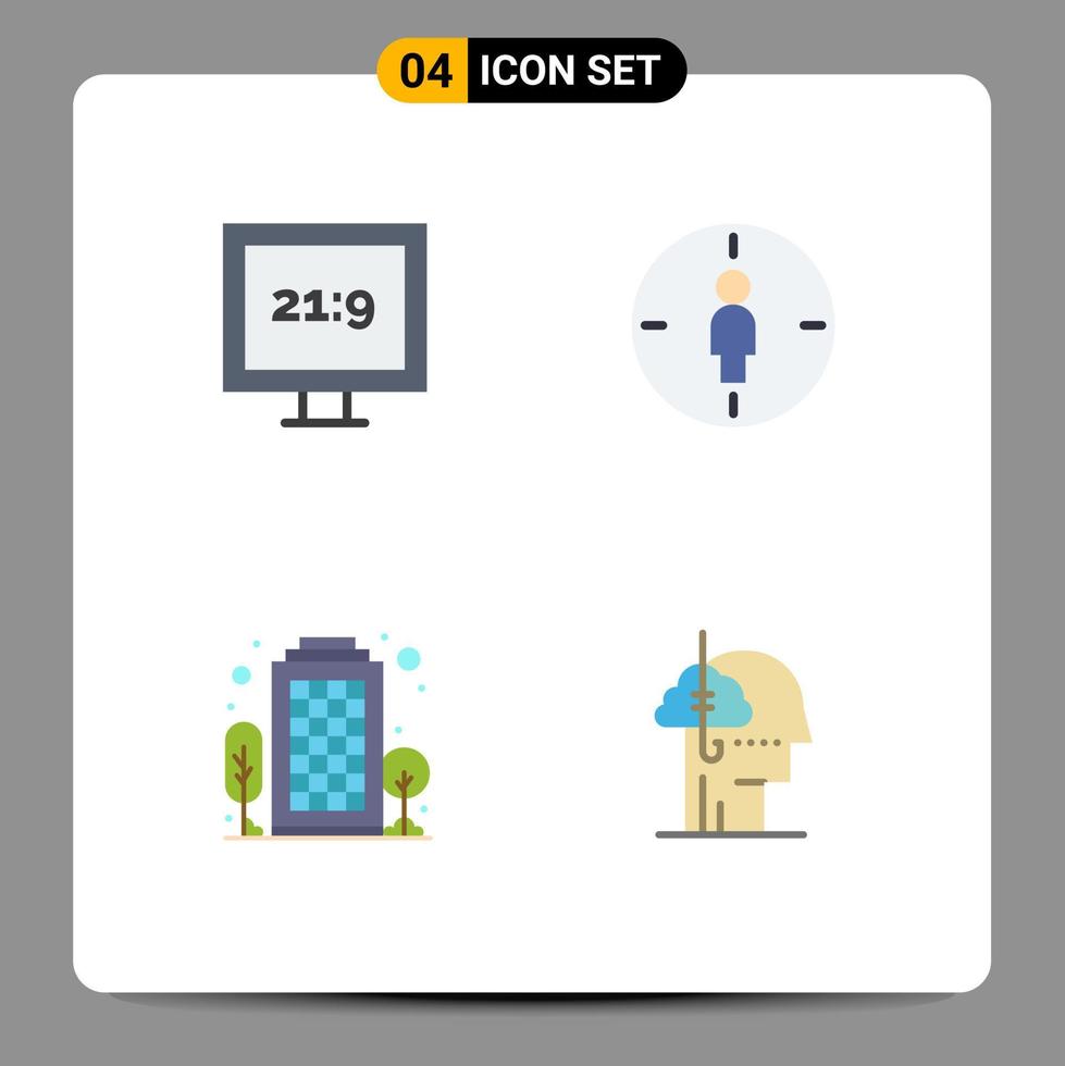 conjunto de 4 pacotes de ícones planos comerciais para homem de casa de proporção de aspecto, empréstimo de idéias, elementos de design de vetores editáveis
