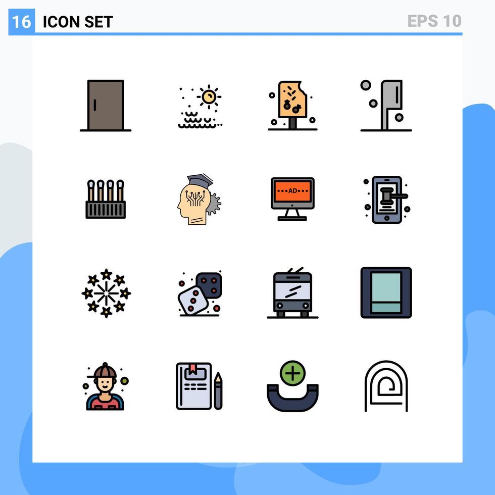 pacote de interface do usuário de 16 linhas básicas cheias de cores planas de beleza cosmética, faca de gelo, comida, elementos de design de vetores criativos editáveis