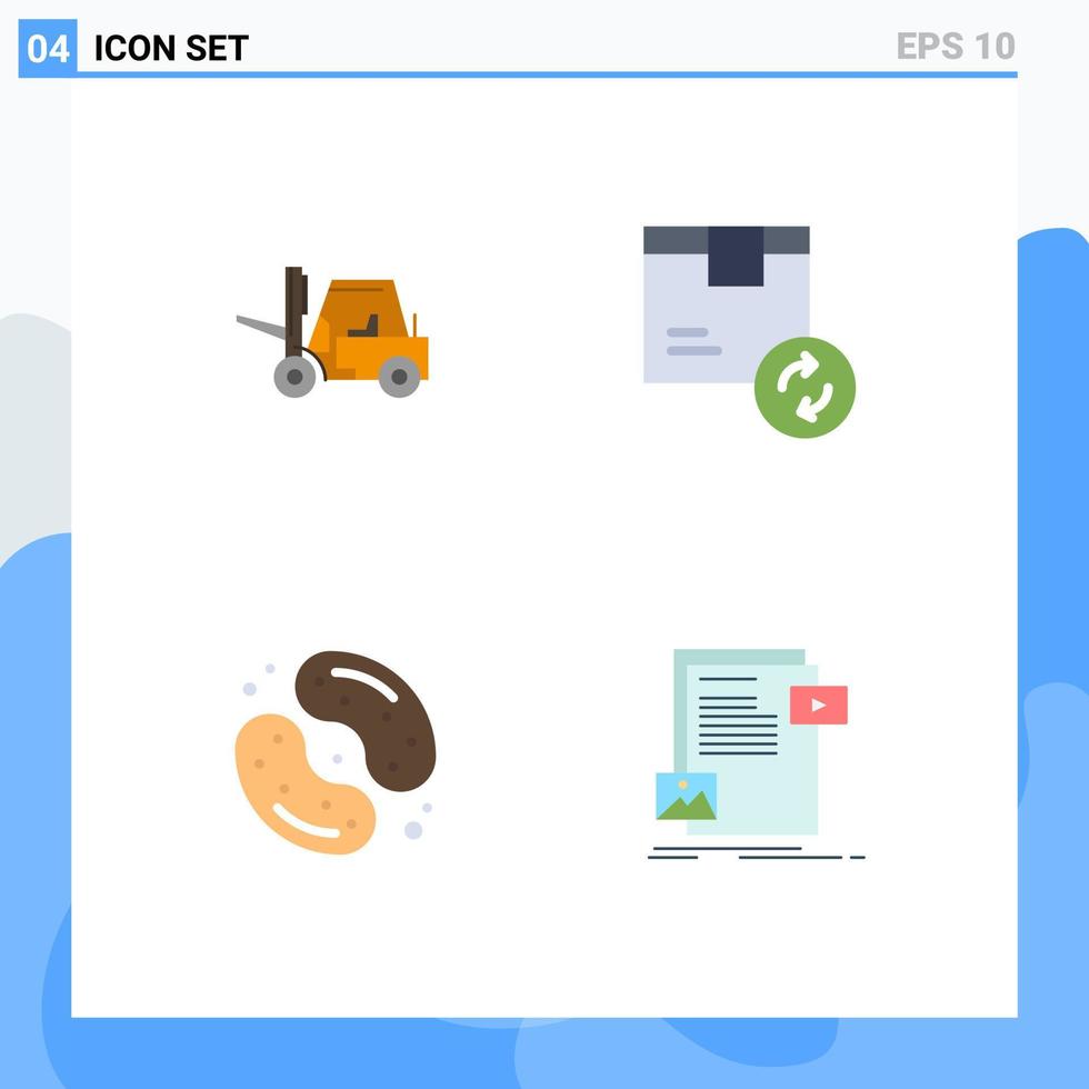 pacote de 4 ícones planos criativos de produto de transporte de doces elevador alimentos elementos de design de vetores editáveis