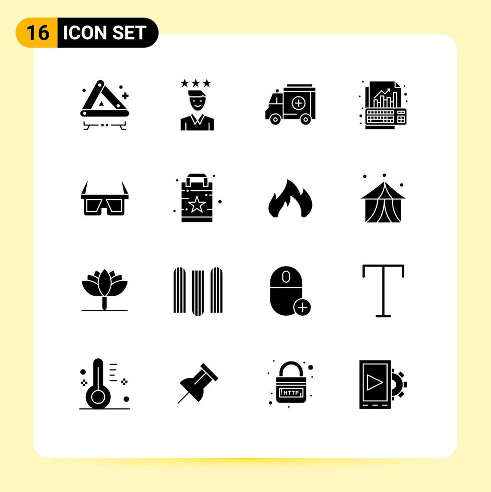 pacote de interface do usuário de 16 glifos sólidos básicos de análise de gráfico de caminho de crescimento de óculos elementos de design de vetores editáveis
