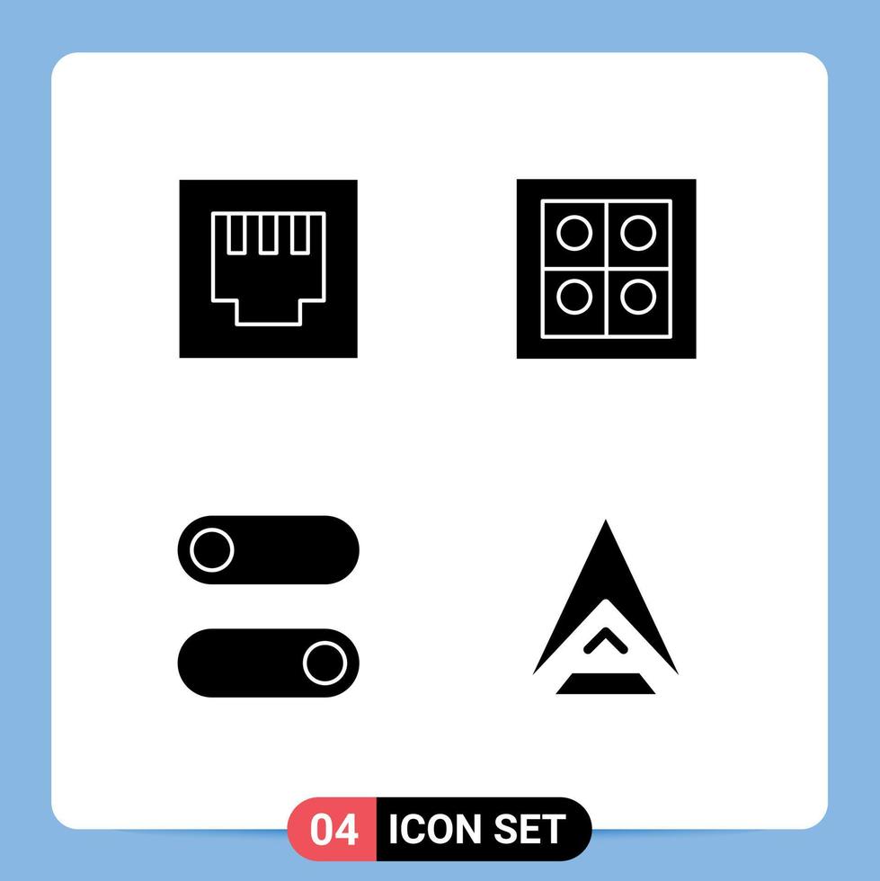 conjunto de 4 sinais de símbolos de ícones de interface do usuário modernos para interruptor de cozinha de moeda ethernet elementos de design de vetores editáveis de moeda criptográfica