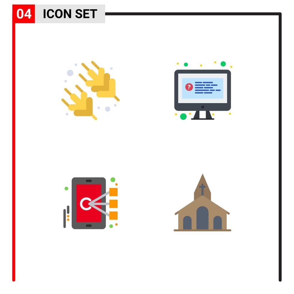 conjunto de 4 sinais de símbolos de ícones de interface do usuário modernos para arroz, computador móvel, bate-papo, igreja, elementos de design de vetores editáveis