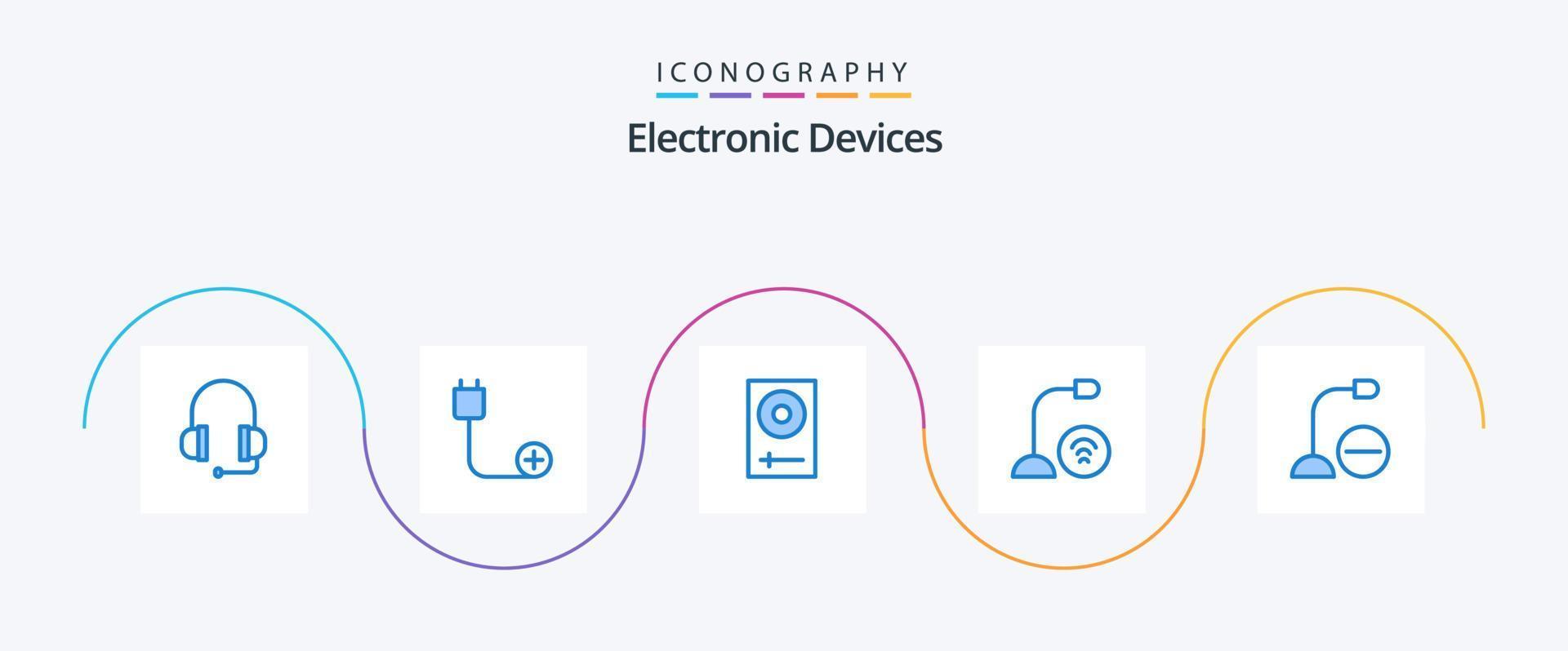 pacote de ícones de 5 dispositivos azuis, incluindo microfone. gadget. console. dispositivos. misturador vetor