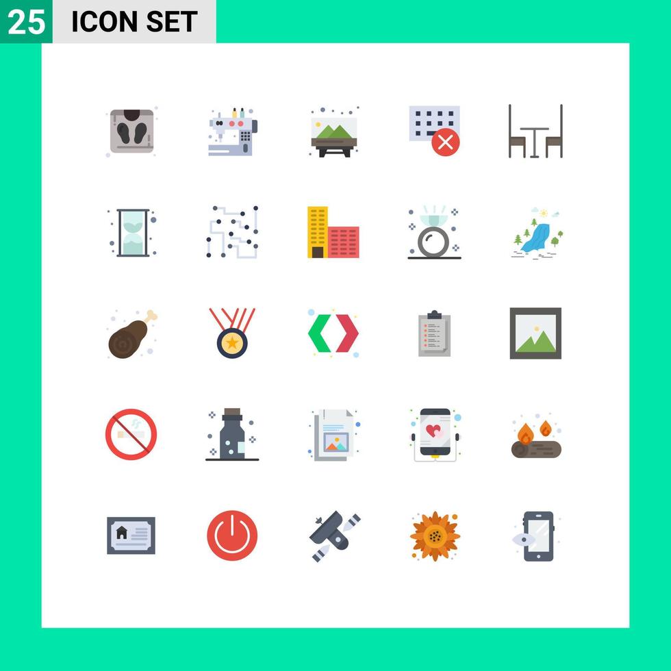 pacote de 25 sinais e símbolos modernos de cores planas para mídia impressa na web, como placa de hardware para jantar, gadgets, elementos de design vetorial editáveis vetor