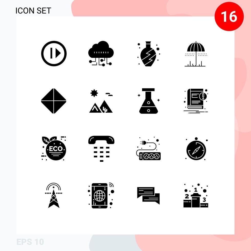 pacote de 16 sinais e símbolos de glifos sólidos modernos para mídia impressa na web, como arábia tablet, pílula viva, tempo, elementos de design vetorial editáveis vetor