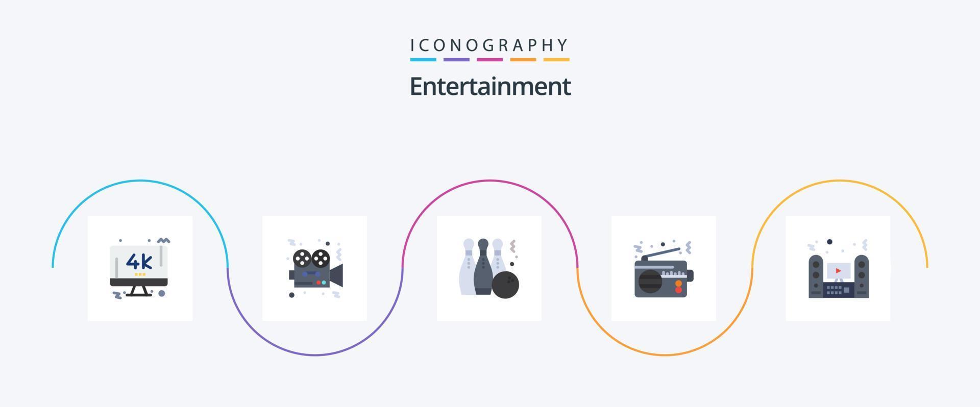 pacote de ícones de 5 planos de entretenimento, incluindo dispositivo. rádio. filme. Toque. bola vetor