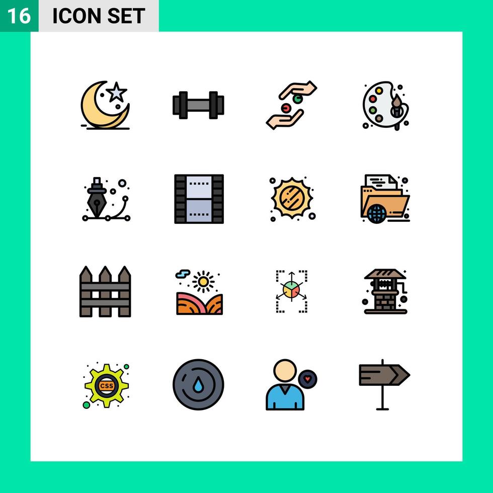 16 ícones criativos, sinais e símbolos modernos de artes coloridas, arte de peso, ajudam elementos de design de vetores criativos editáveis