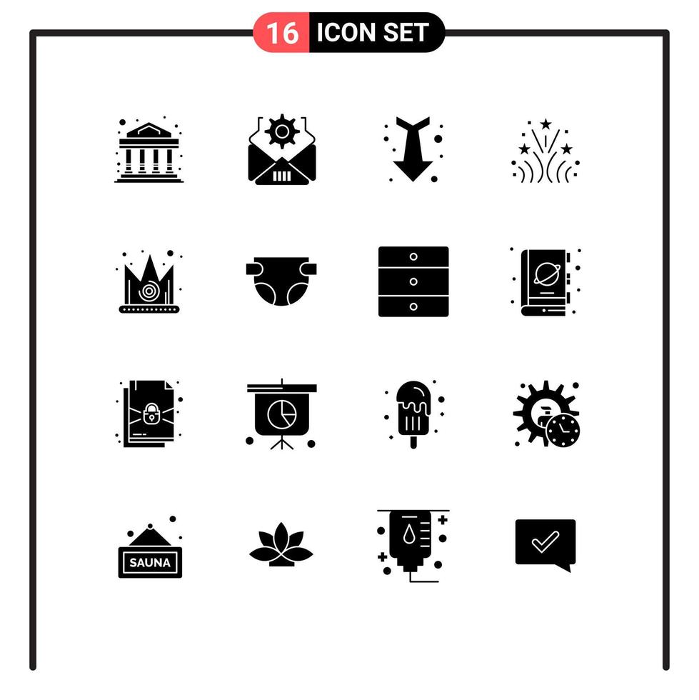 pacote de 16 sinais e símbolos de glifos sólidos modernos para mídia impressa na web, como coroa do rei, elementos de design de vetores editáveis completos do melhor amor