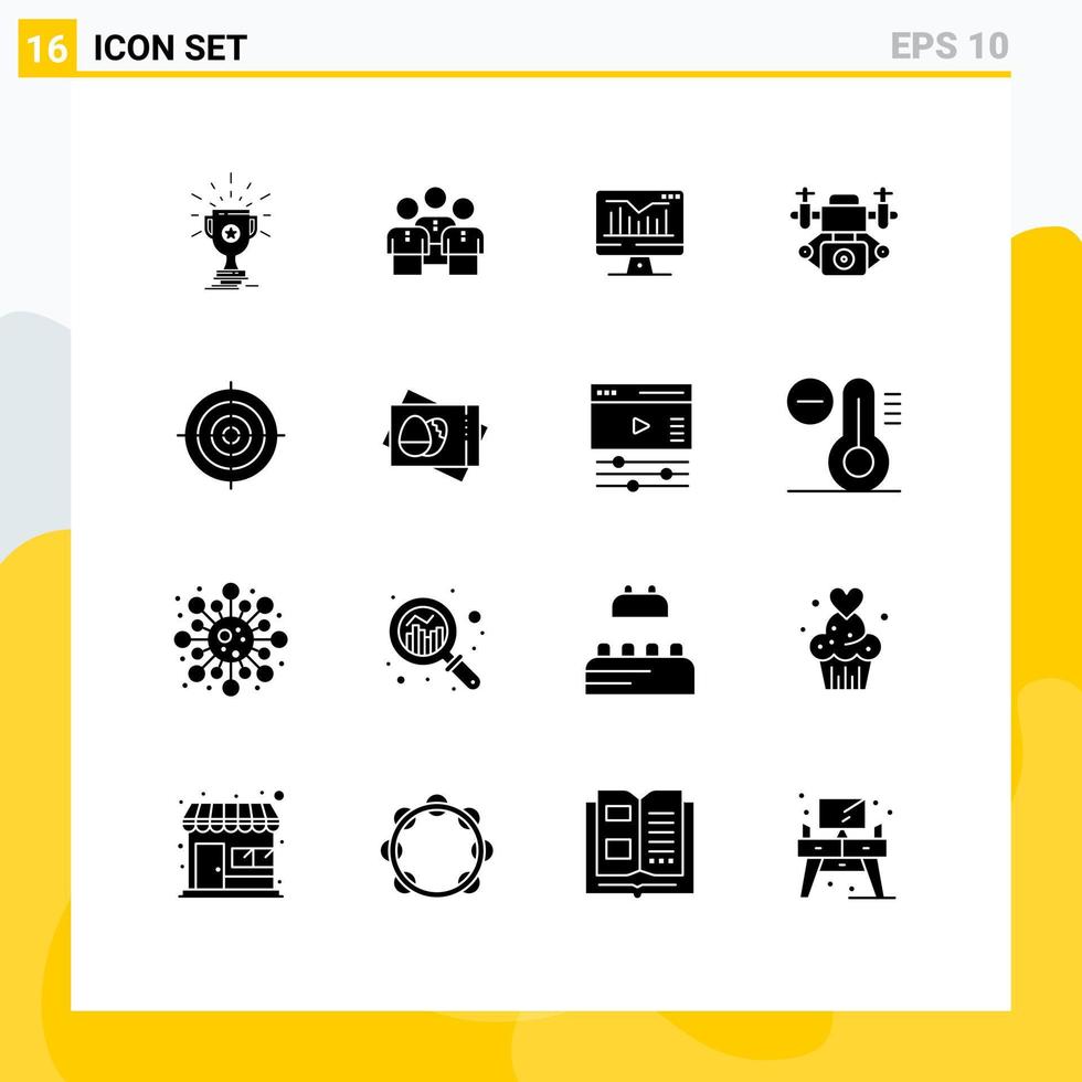 pacote de ícones vetoriais de estoque de 16 sinais e símbolos de linha para monitor de câmera, gráfico de pessoas, elementos de design de vetores editáveis de computador