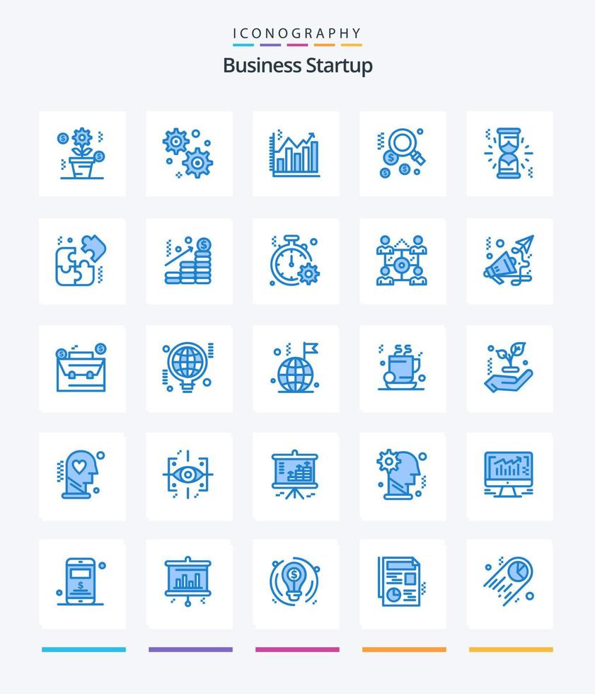 inicialização de negócios criativos 25 pacote de ícones azuis, como peças. Carregando. o negócio. ampulheta. procurar vetor