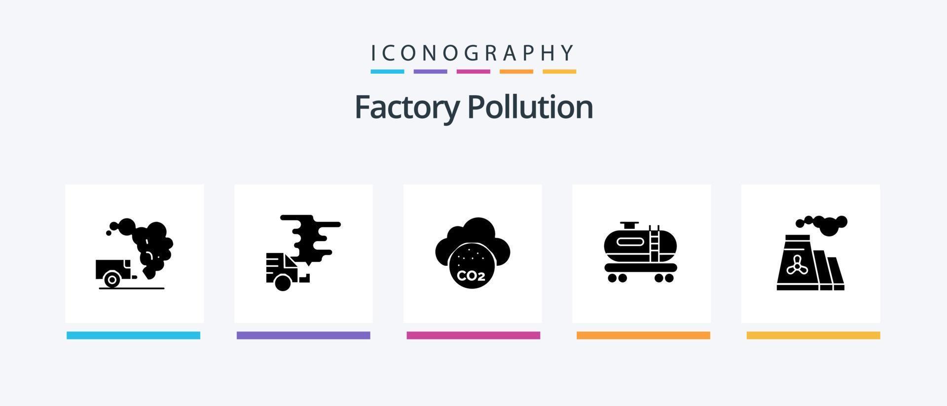 pacote de ícones de glifo de poluição de fábrica 5, incluindo produção. fábrica. poluição. poluição. óleo. design de ícones criativos vetor