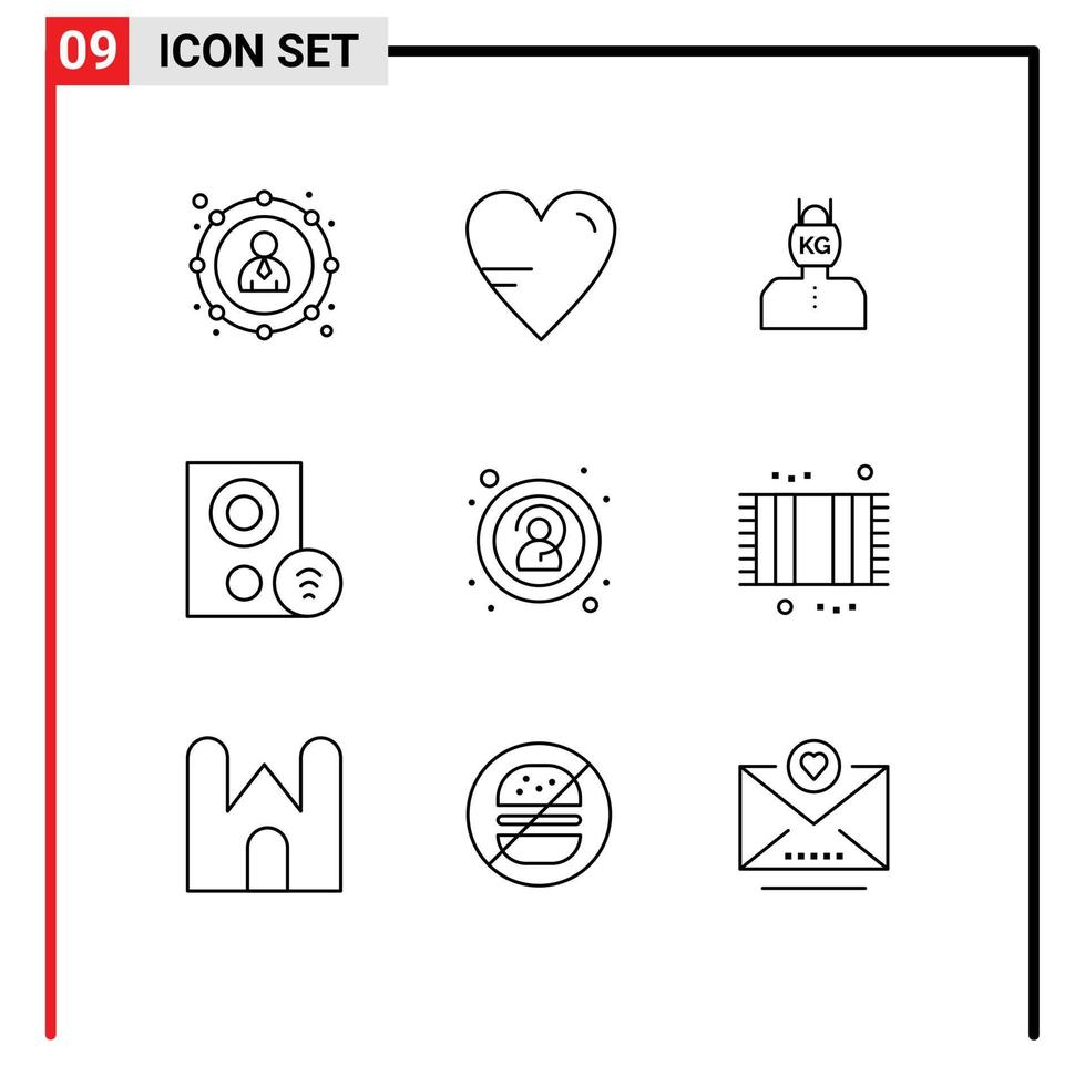 conjunto de 9 sinais de símbolos de ícones de interface do usuário modernos para dispositivos de cabeça de gadget de sinal peso elementos de design de vetores editáveis