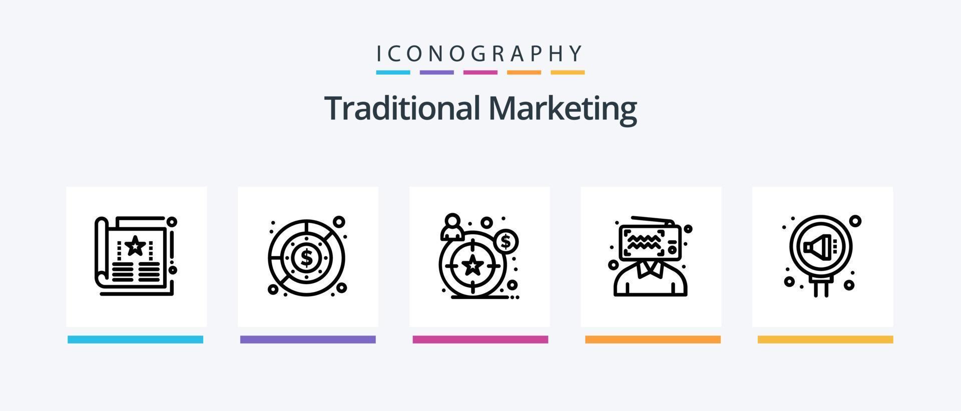 pacote de ícones da linha de marketing tradicional 5, incluindo compartilhamento. dados. tática. conversão. Painel publicitário. design de ícones criativos vetor