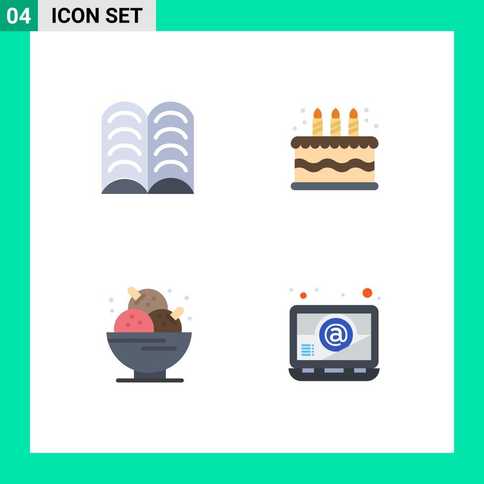 4 ícones criativos sinais modernos e símbolos de elementos de design de vetores editáveis de computador de festa de aniversário de livro