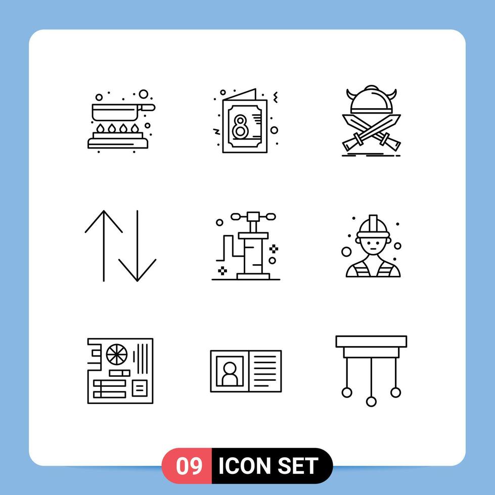 grupo de símbolos de ícone universal de 9 contornos modernos de símbolo de mudança de bomba seta guerreiro elementos de design de vetores editáveis
