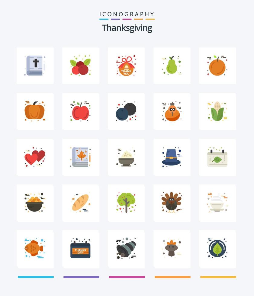 pacote criativo de ícones planos de ação de graças 25, como frutas. vela. Nota. Ação de graças. fruta vetor