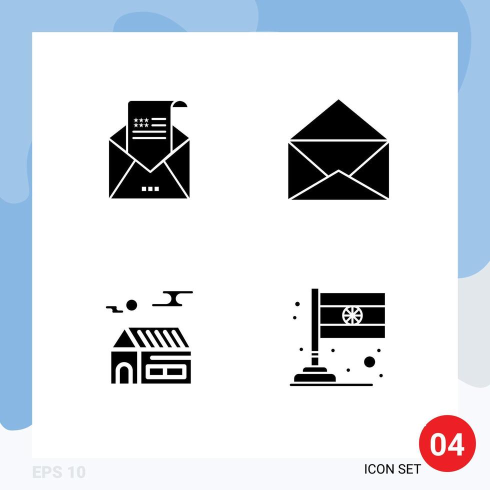 pacote de 4 sinais e símbolos de glifos sólidos modernos para mídia impressa na web, como e-mail casa convite correio imóveis editáveis elementos de design vetorial vetor