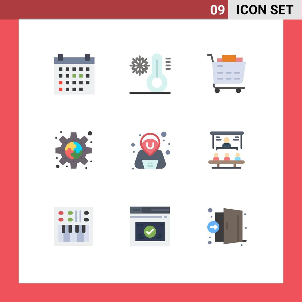 conjunto de 9 sinais de símbolos de ícones de interface do usuário modernos para quebra-cabeça de hackers comprar elementos de design de vetores editáveis de engrenagem de plug-in