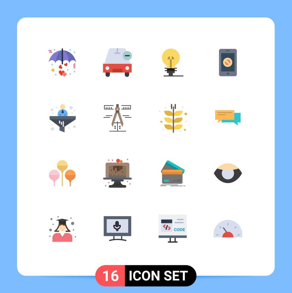 grupo de 16 sinais e símbolos de cores planas para nenhuma célula menos pacote editável de gerenciamento móvel de elementos de design de vetores criativos