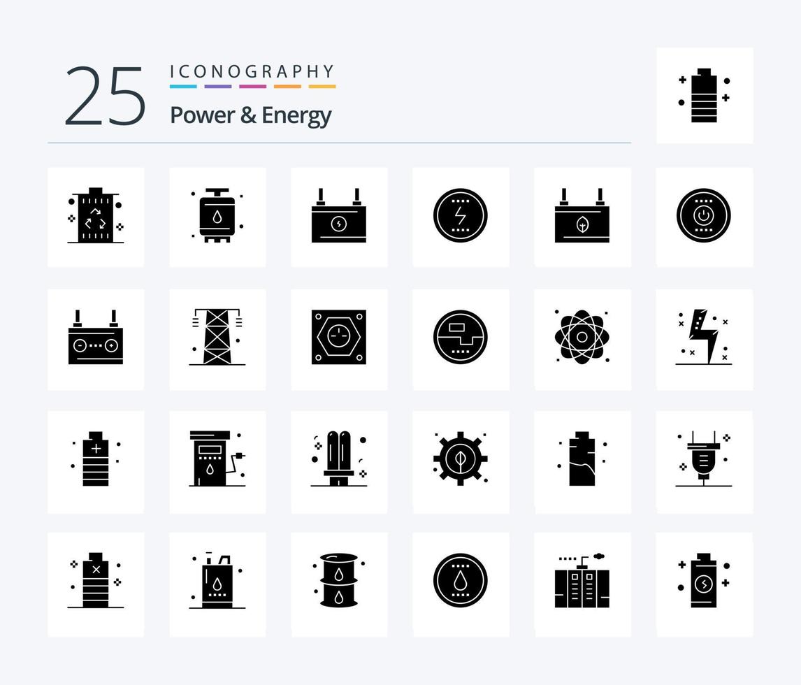 power and energy 25 solid gliph icon pack including seo. mensageiro. potência. energia. energia vetor