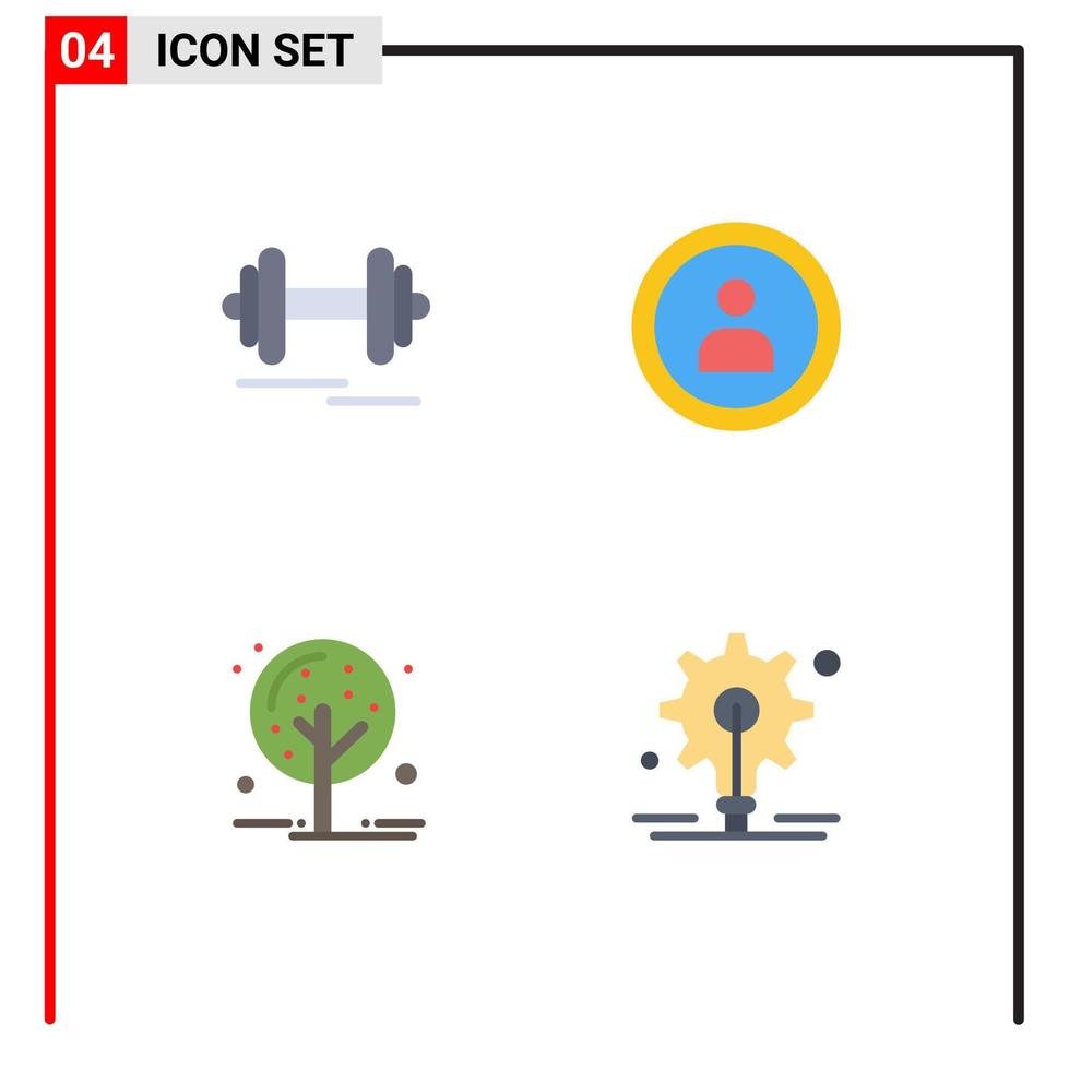 4 ícones planos universais assinam símbolos de haltere planta motivação usuário bulbo editável elementos de design vetorial vetor