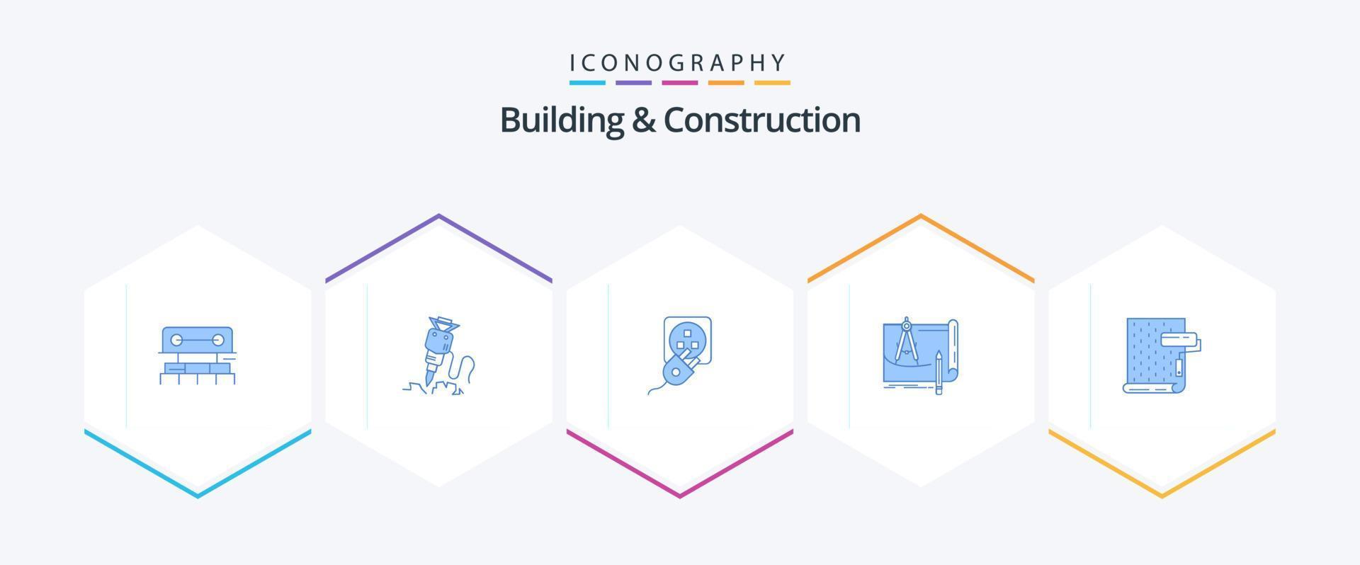 construção e construção 25 pacote de ícones azuis, incluindo impressão azul. projeto. reparar. cobrar. elétrico vetor