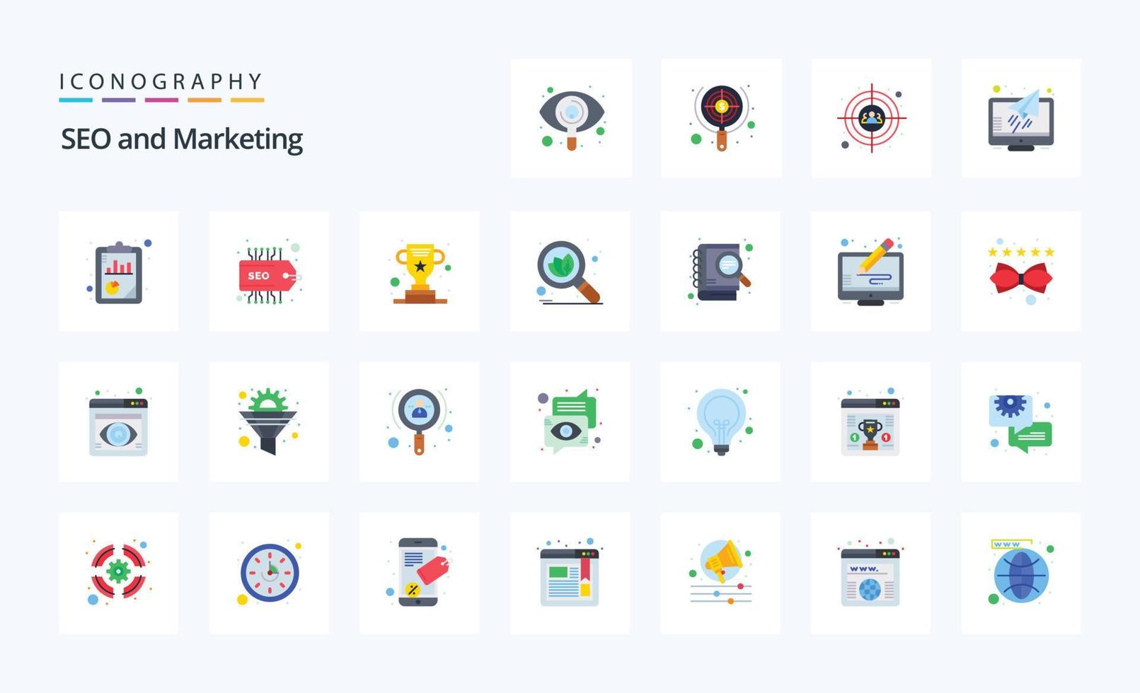 pacote de ícones de cores planas de 25 seo vetor