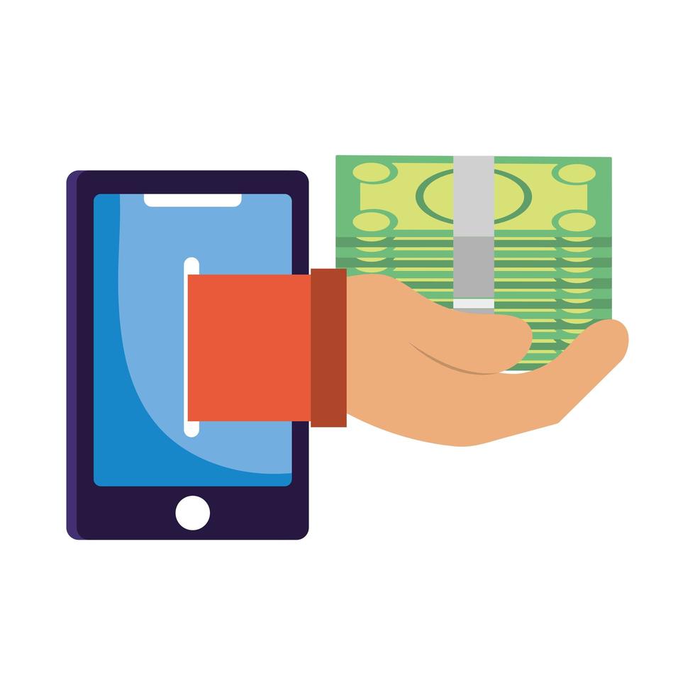 pagamento online, transferência de dinheiro de notas em smartphone, compras no mercado de comércio eletrônico, aplicativo móvel vetor