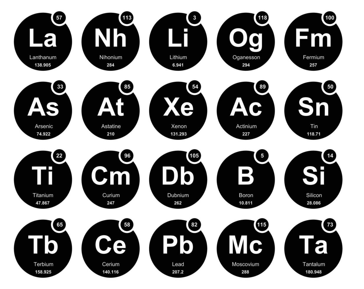 20 tabela periódica do design do pacote de ícones de elementos vetor