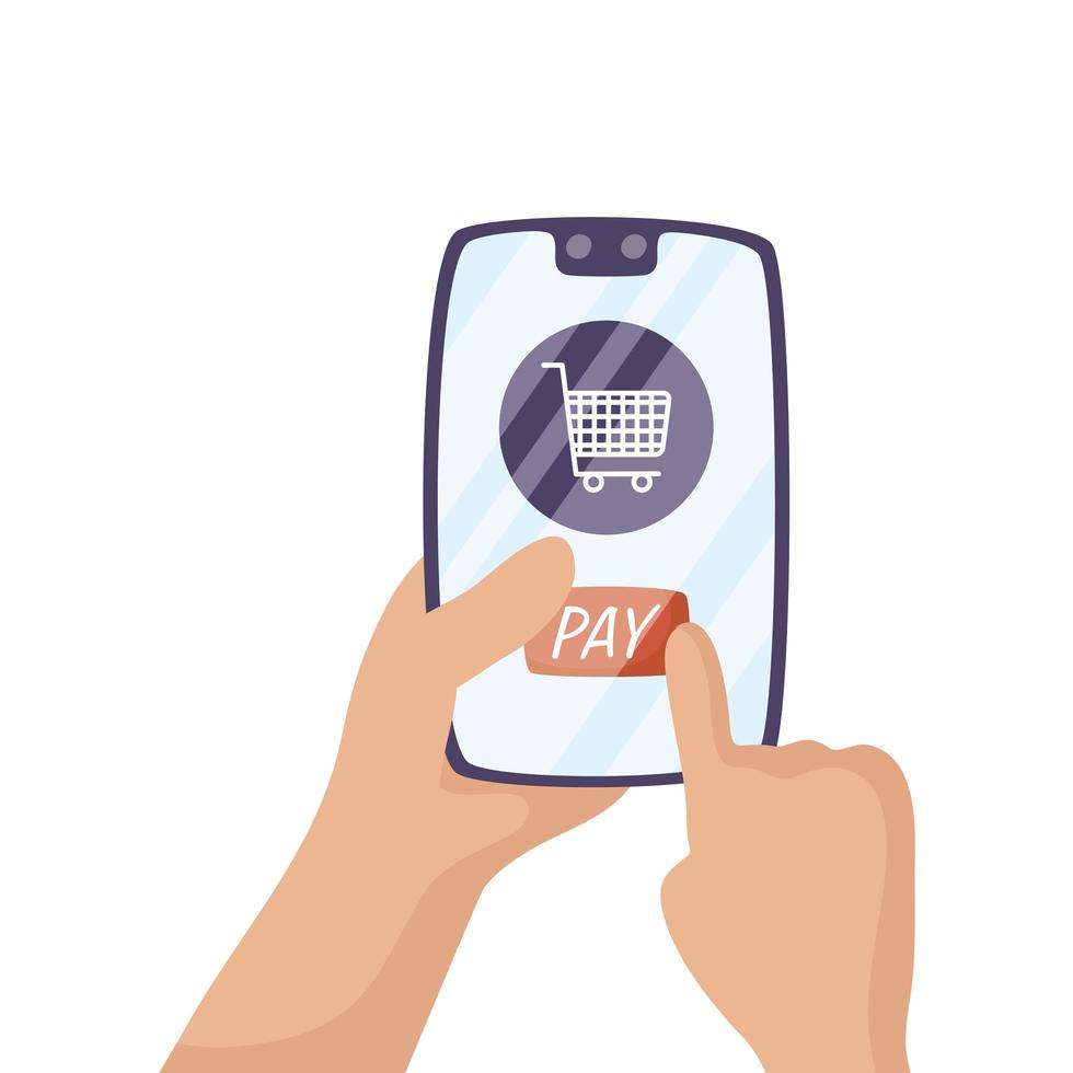 smartphone com ecommerce carrinho de compras vetor