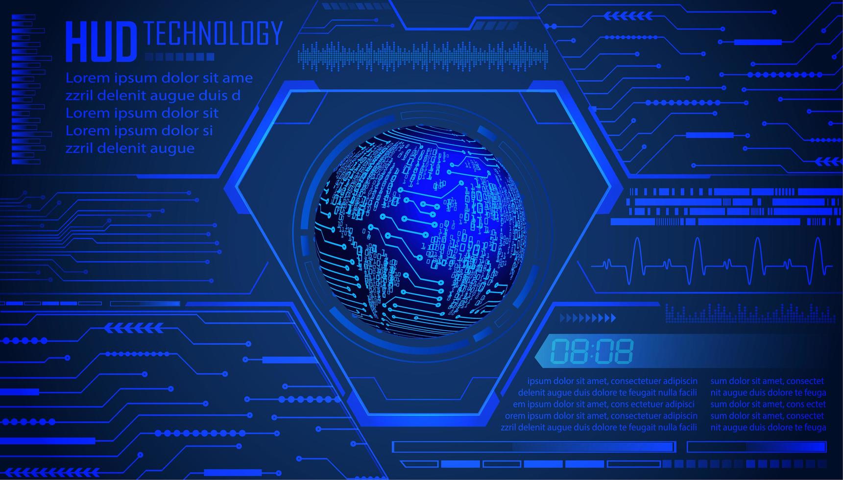futuro e fundo de holograma de tecnologia azul com mapa mundial vetor