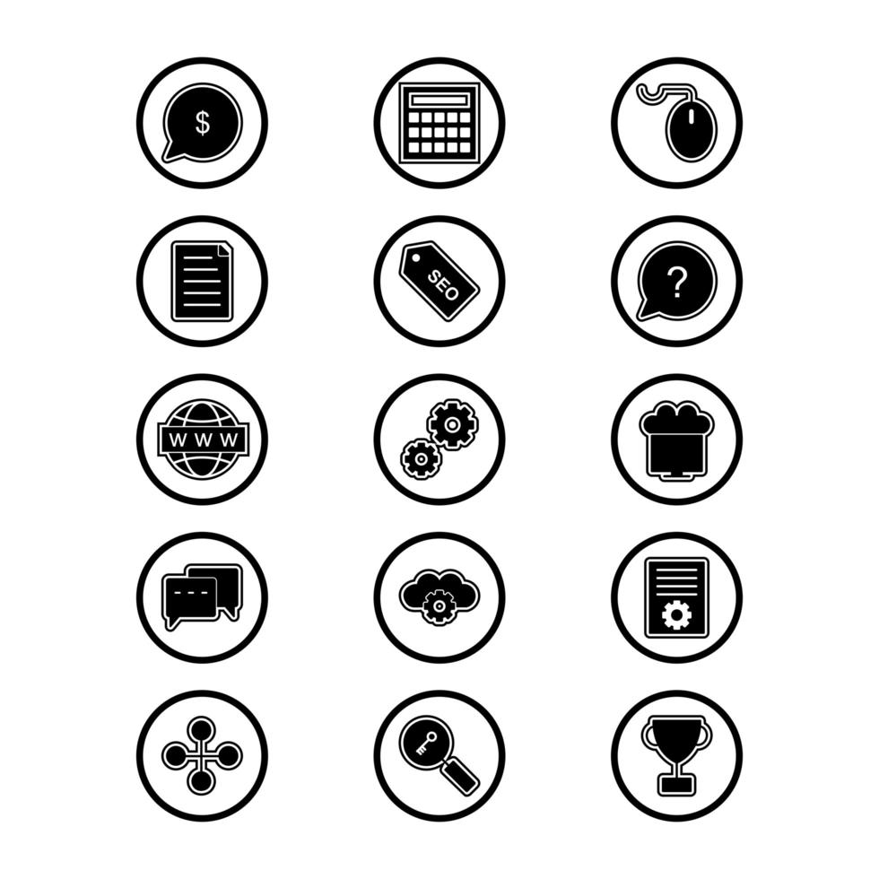 conjunto de ícones de otimização de mecanismo de pesquisa para uso pessoal e comercial ... vetor
