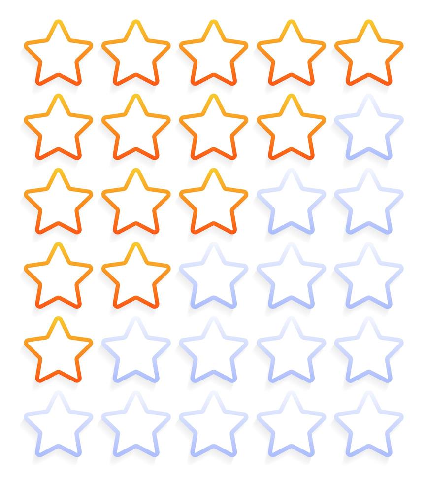 conjunto de ícones de classificação de cinco estrelas vetor