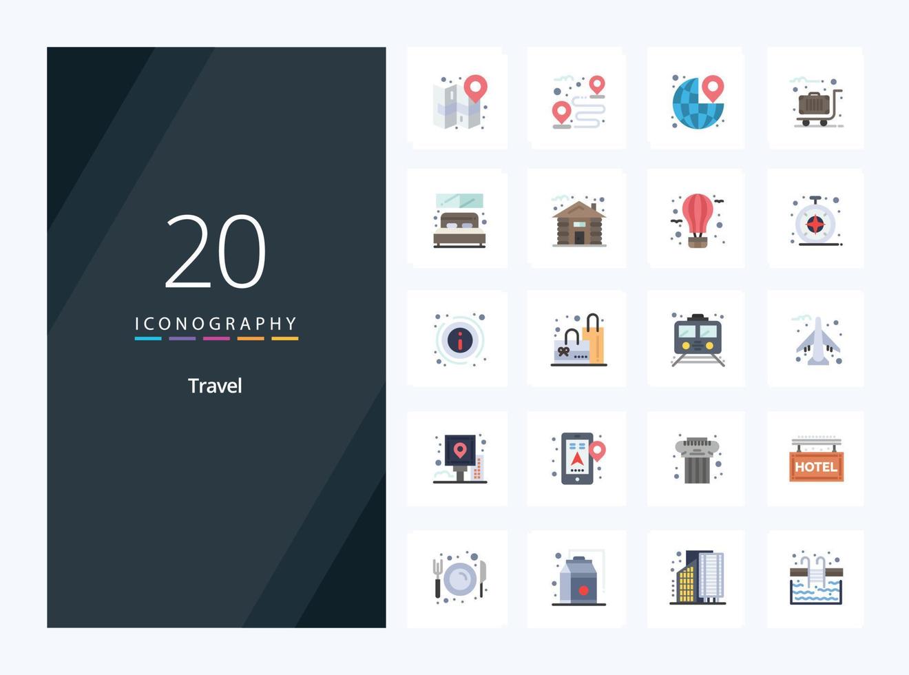 ícone de 20 cores planas de viagem para apresentação vetor