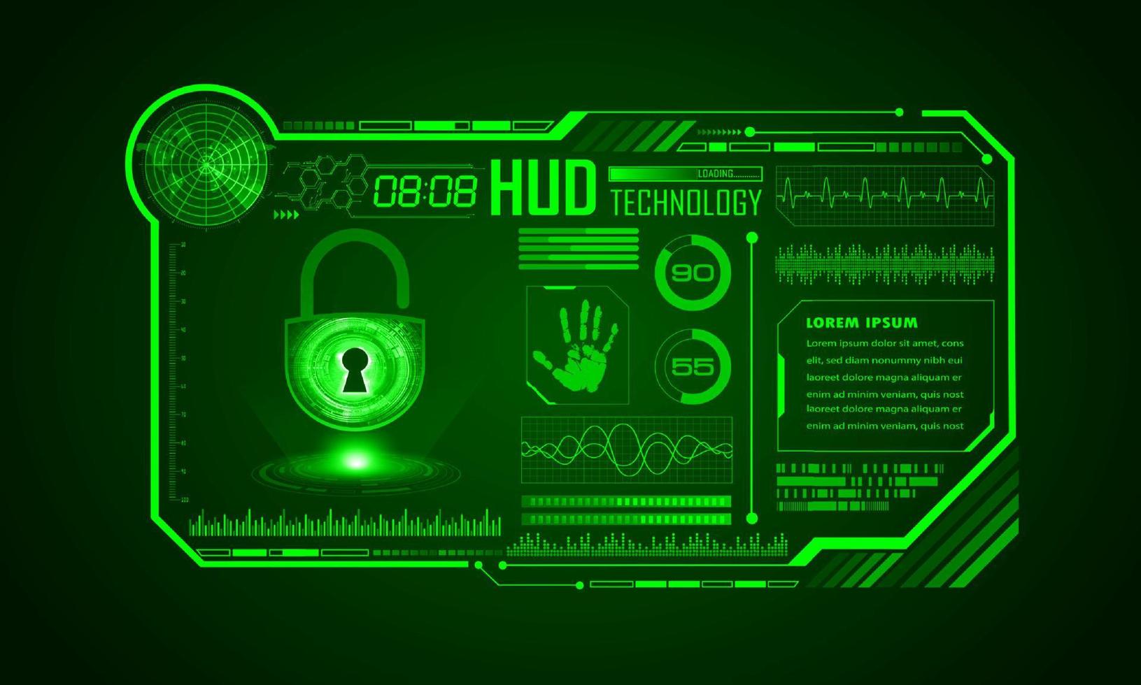 fundo de tela de tecnologia hud moderna com cadeado vetor