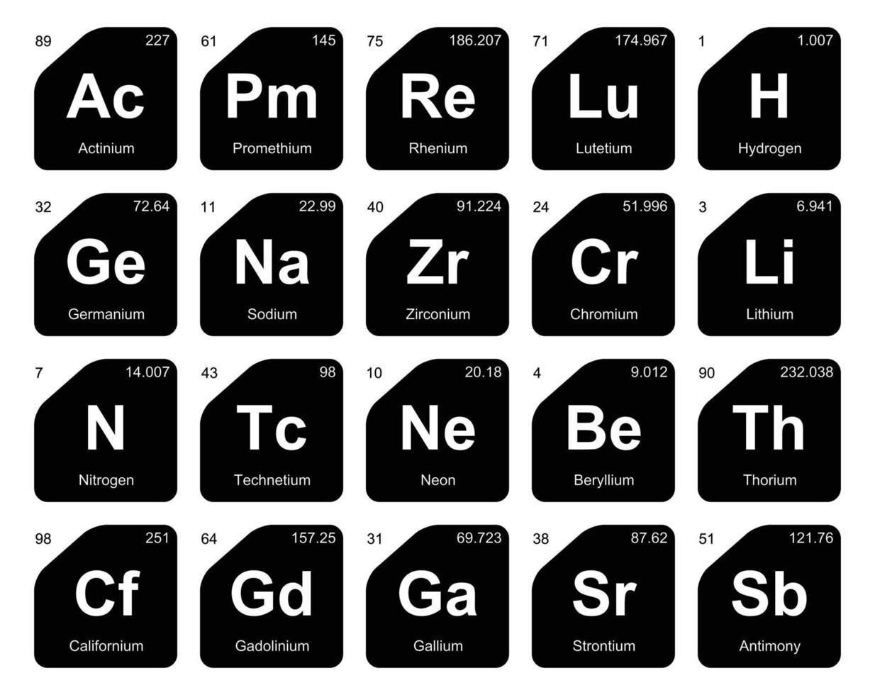 20 tabela periódica do design do pacote de ícones de elementos vetor