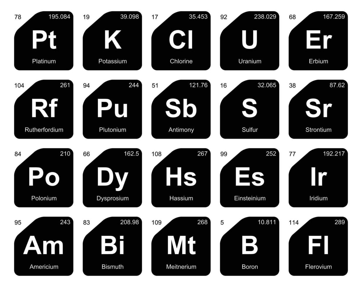 20 tabela periódica do design do pacote de ícones de elementos vetor