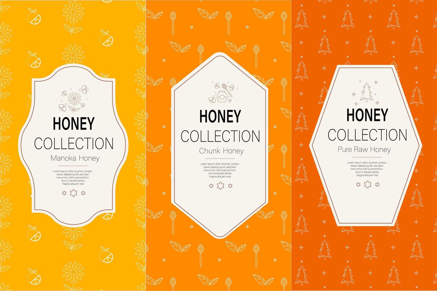 coleção padrão de mel natural. paleta de cores quentes de tons dourados vetor