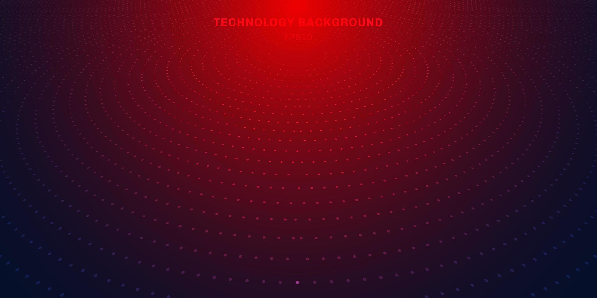 pontos radiais vermelhos abstratos padrão de meio-tom em fundo gradiente azul escuro. iluminação de néon futurista do conceito digital da tecnologia. vetor