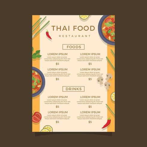 Molde do vetor do menu de alimentos da Tailândia