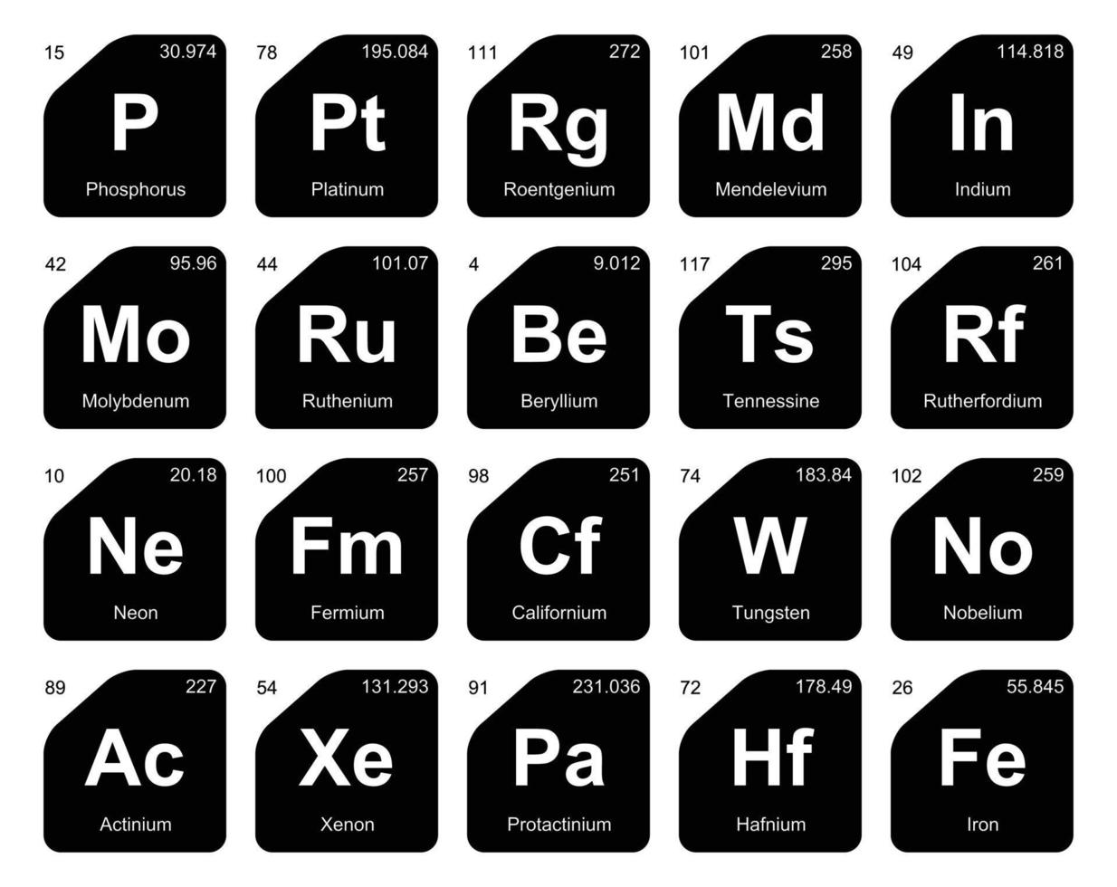 20 tabela periódica do design do pacote de ícones de elementos vetor