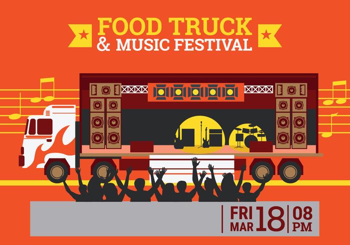 Cartaz do Festival de Música e Caminhão Alimento com Gourmet, Design de Tema de Concerto vetor