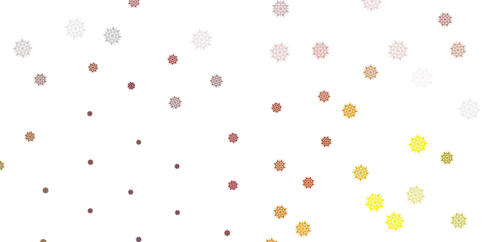 fundo vector vermelho e amarelo claro com flocos de neve de Natal.