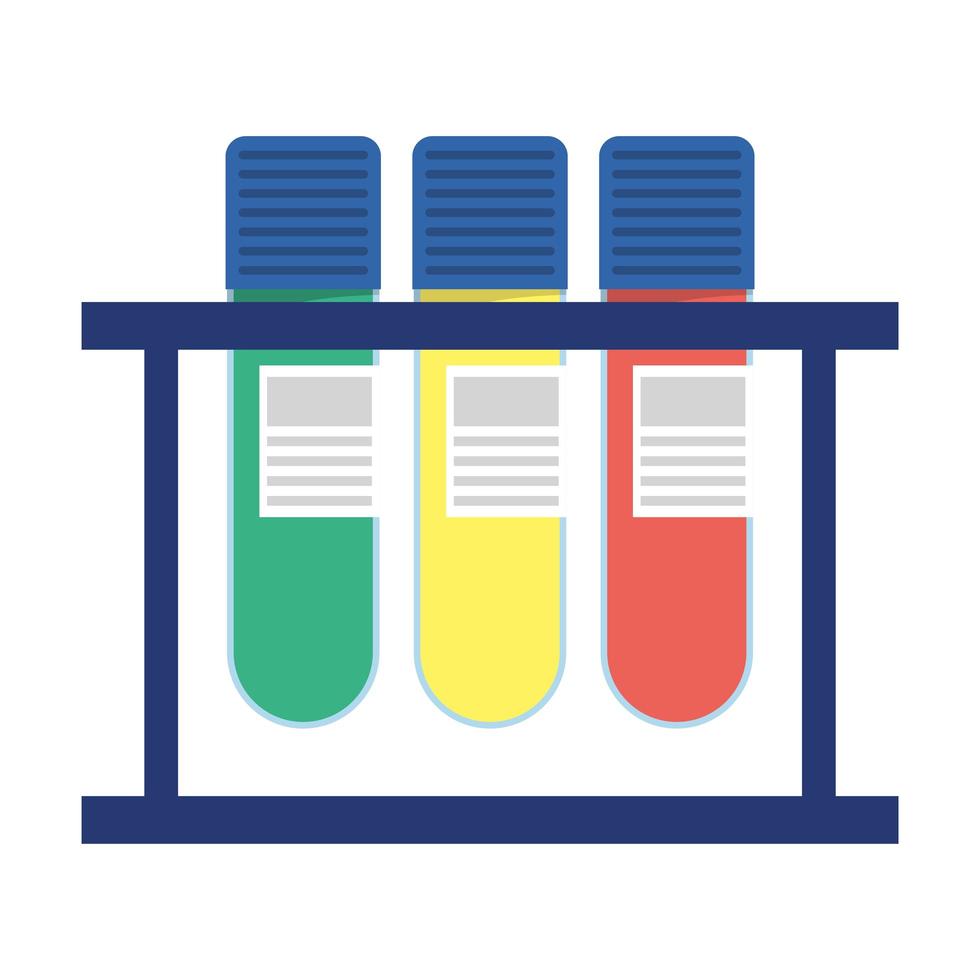 testes de tubo médico em ícones planos de laboratório de base vetor