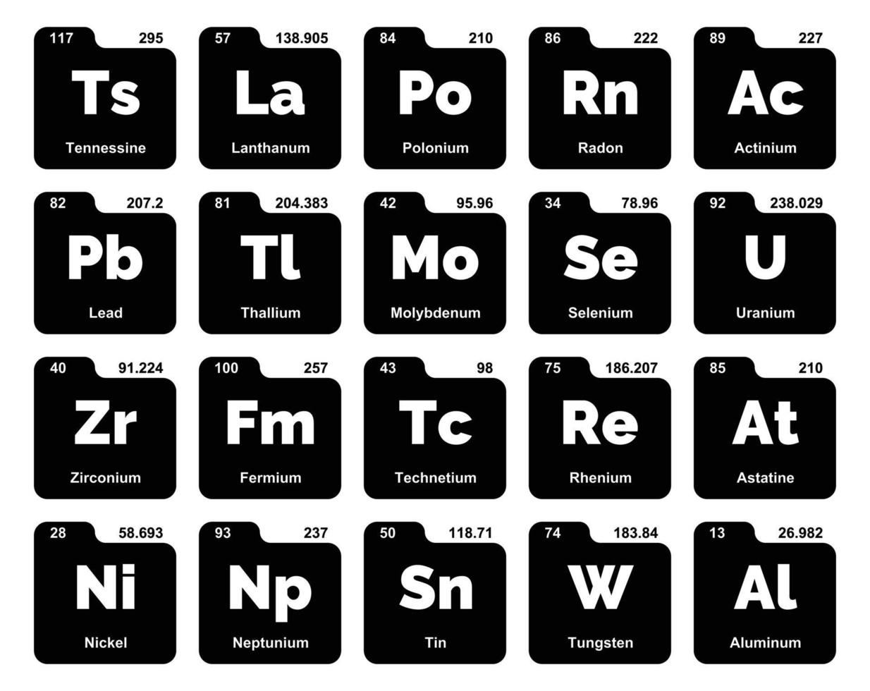 20 tabela periódica do design do pacote de ícones de elementos vetor