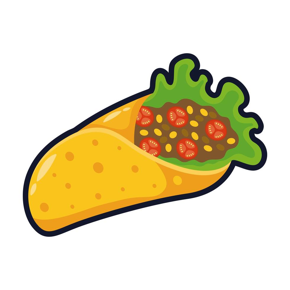 delicioso burrito mexicano comida tradicional estilo simples ícone ilustração vetorial design vetor