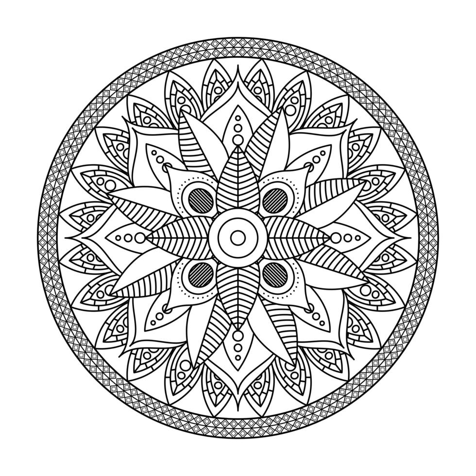 mandala floral diwali decoração desenhada ilustração vetorial ícone monocromático vetor