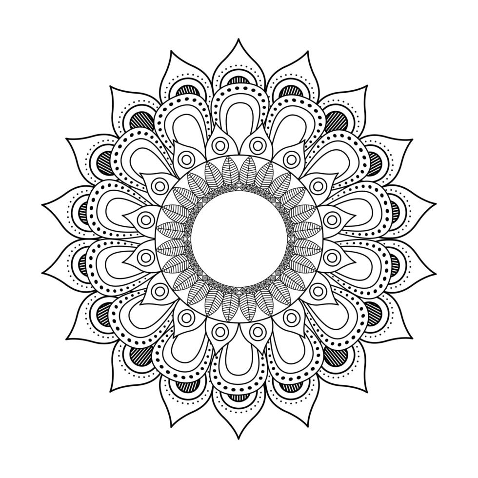 mandala floral diwali decoração desenhada ilustração vetorial ícone monocromático vetor